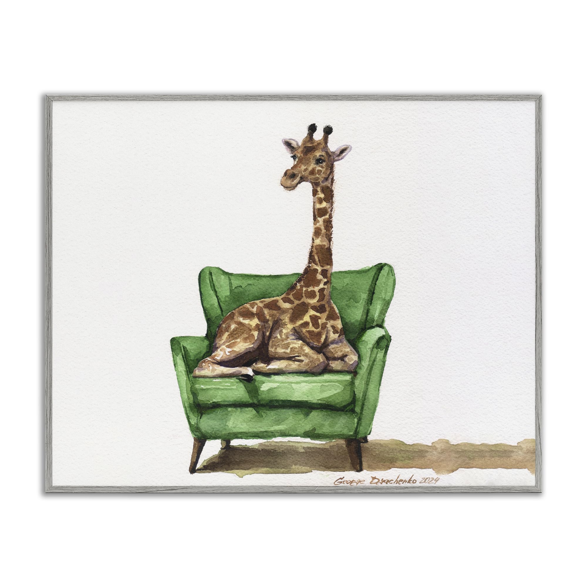 Décoration murale girafe Stupell Industries cadre gris George Dyachenko