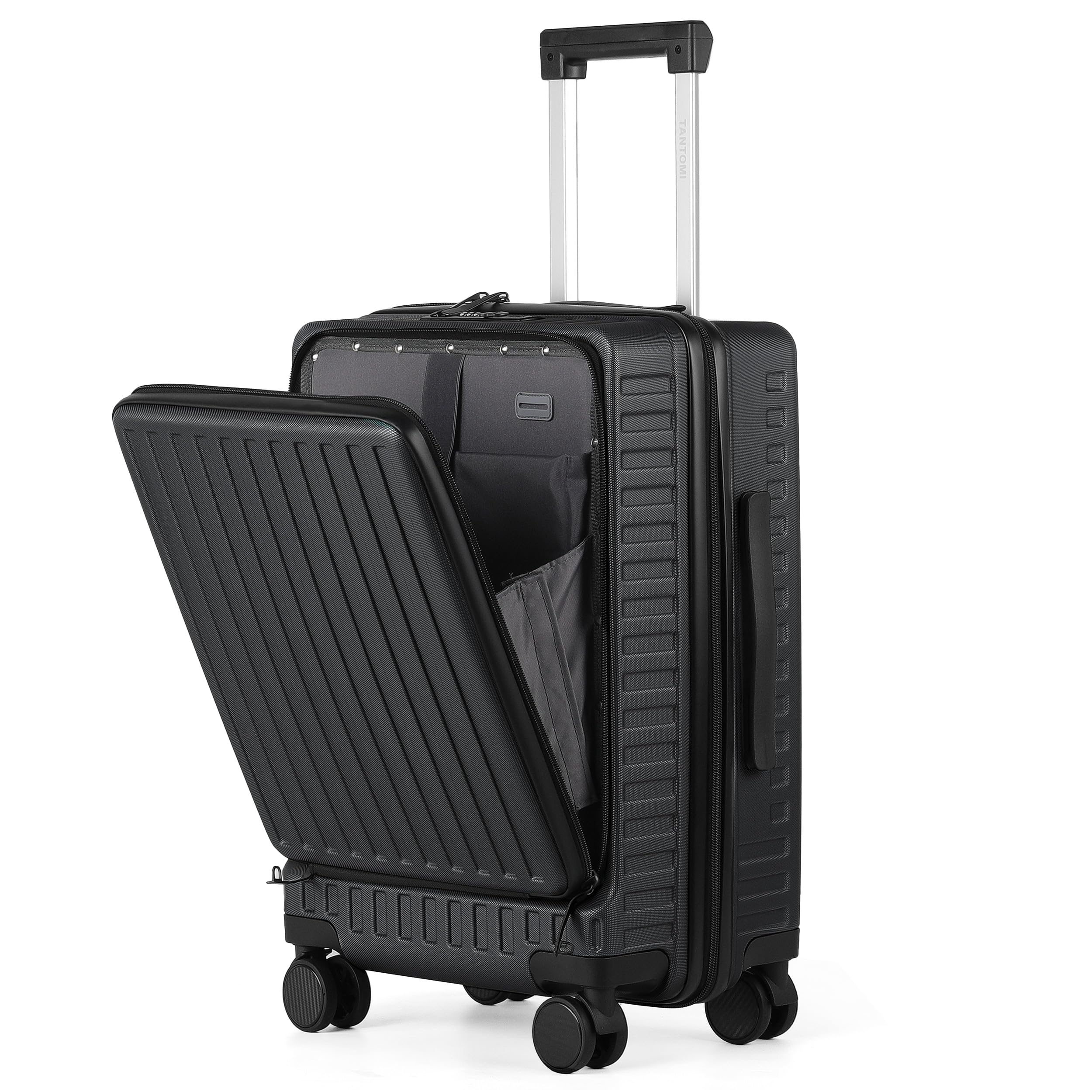 TANTOMI Handgepäck Koffer mit Laptopfach, 20 Zoll Hartschalenkoffer, Leichter ABS-Rollkoffer, Reisekoffer mit 4×360°-Rollen, TSA-Schloss (Schwarz, 41L)