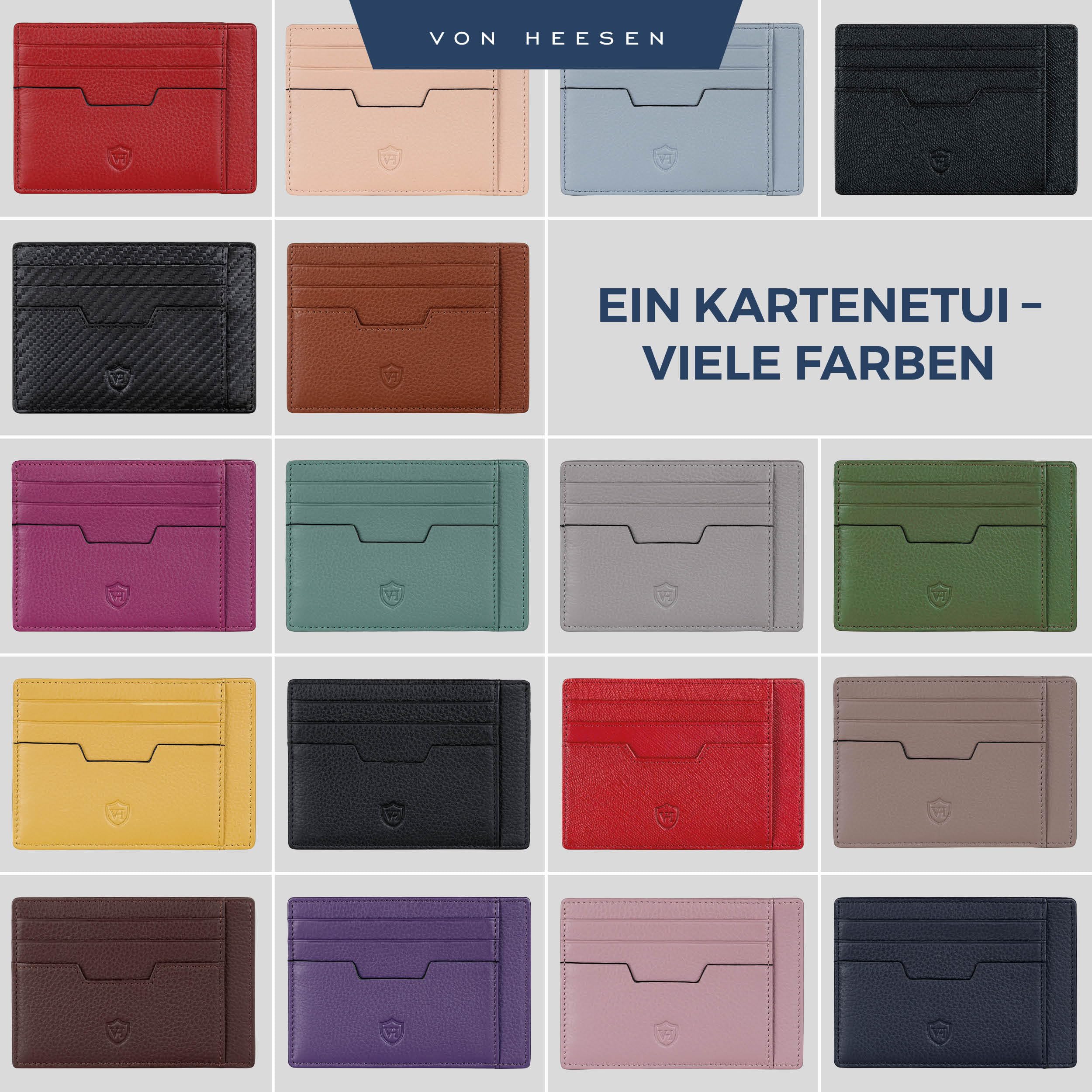 VON HEESEN Kartenetui mit RFID Schutz - 9 Fächer - Querformat Kreditkartenetui für Damen & Herren (Carbon-Schwarz)