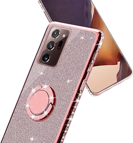 Miniatura 9 de Funda para Galaxy Note 20 Ultra con correa de cordón y soporte de anillo, bonita purpurina brillante para mujer, protección contra caídas a prueba