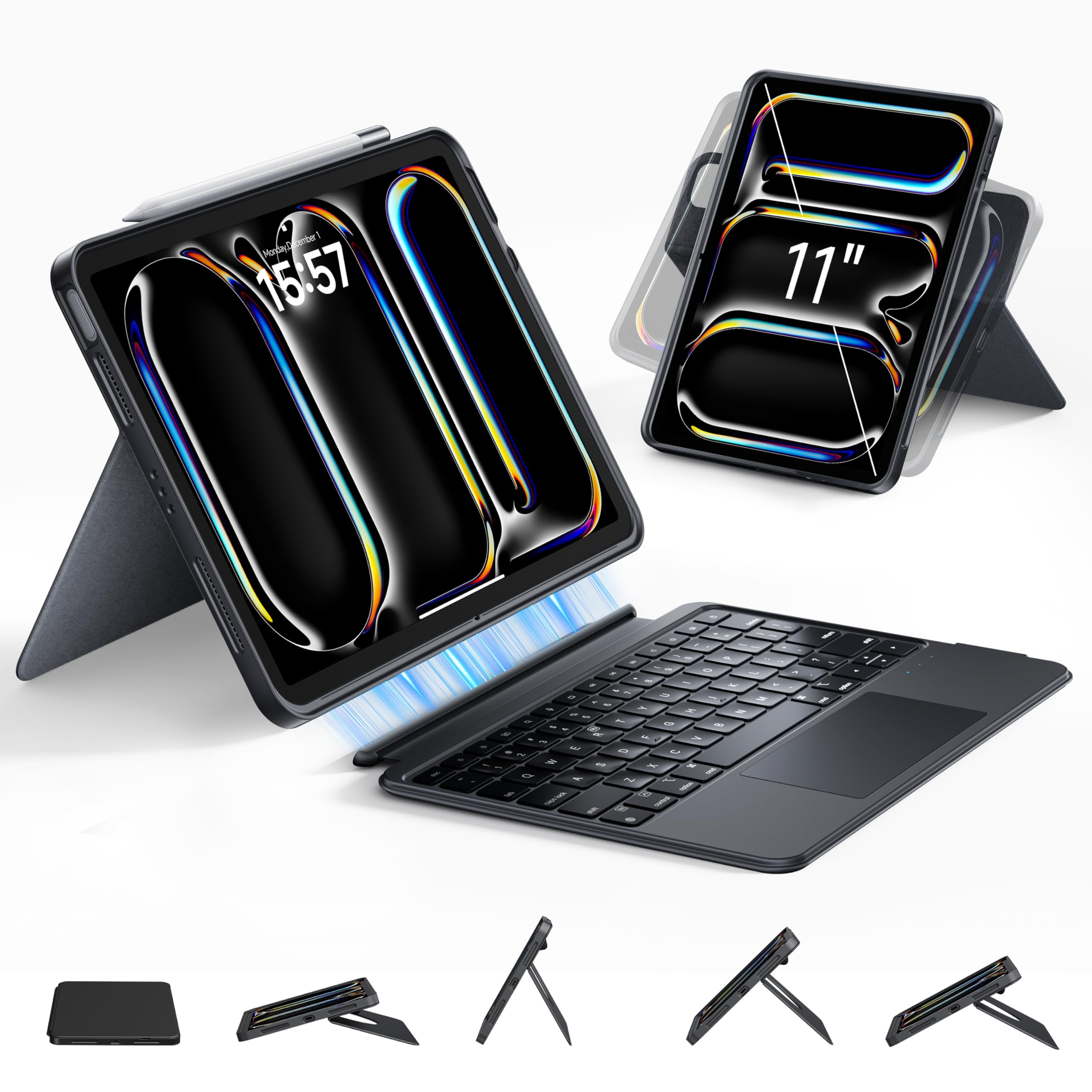 HOU iPad Pro 11 (M5/M4 2025) Case with Keyboard,Rotatable & Magnetic Detachable Keyboard Case for 2025 iPad Pro 11" with Multi-Touch Trackpad,7 Colors