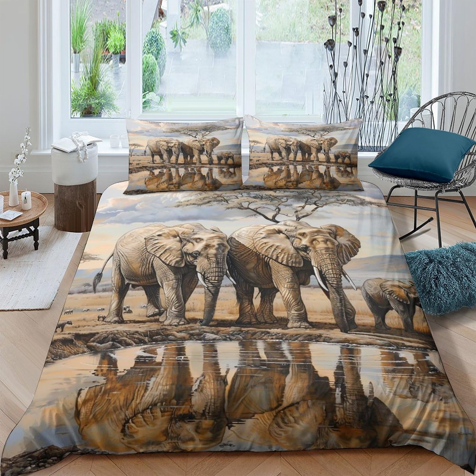Ctjqhvkz Style-8 3D Printed African Elephant Fitted Sheet Microfiber Brown Safari Wildlife Mattress Cover For Bedroom Guest Room Decor Single（135X200cm）