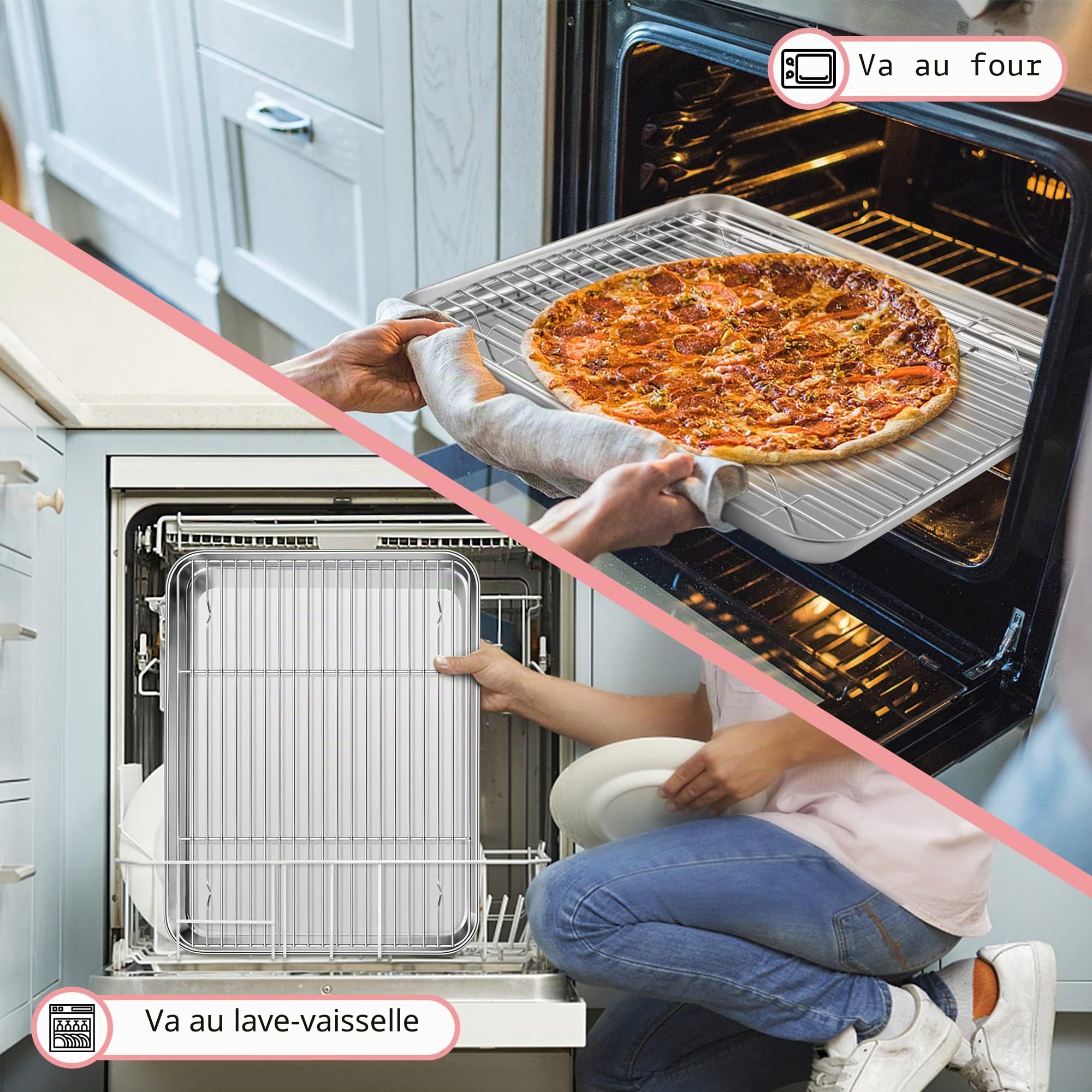 Joyfair grande Plaque de cuisson en acier inoxydable avec grille de refroidissement et à gâteau, 40 x 30 x 2,5 cm, pour rôti/refroidissement