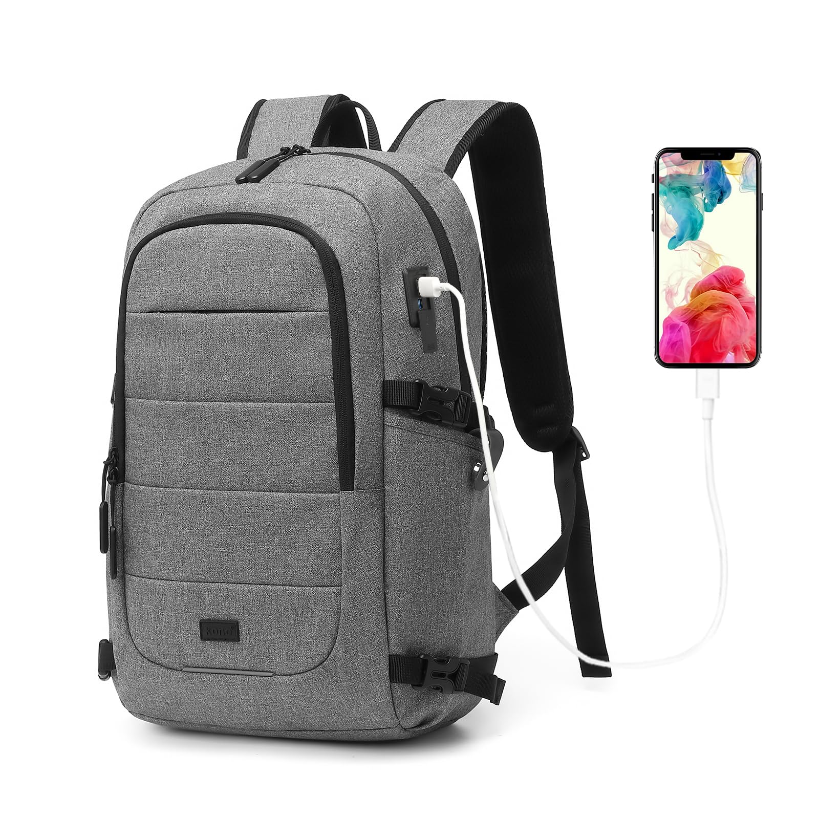 Kono Travel Laptop Backpack Anti-Theft 15.6 Inch Business Laptop Rucksack Bag with USB Charging Port, Water Resistant Lightweight Casual Daypack Computer Bag for Men Women