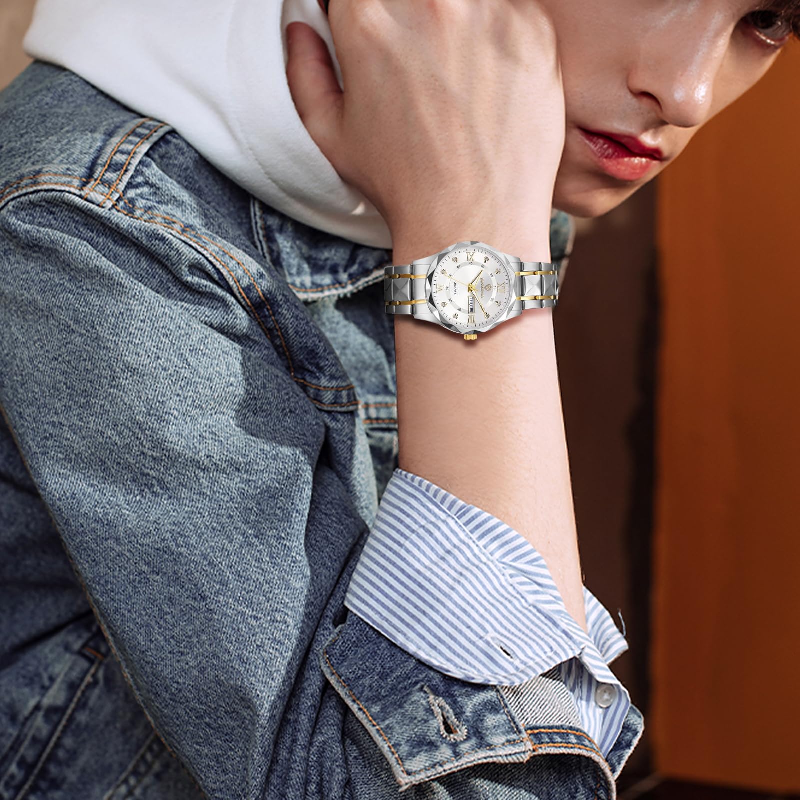 JewelryWe Uhren Herren Damen Analog Quarz Armbanduhr 30m Wasserdicht Edelstahl Armband Geschäfts Beiläufige Uhr mit Leuchtend Zeiger und Uhrenwerkzeug, Verschiedene Modelle