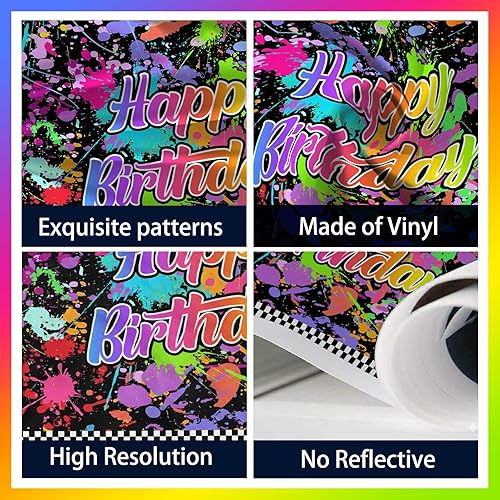 Miniatura 5 de Lofaris Fondo de feliz cumpleaños para fiesta que brilla en la oscuridad, fondo de fotografía de graffiti con salpicaduras de neón, suministros de