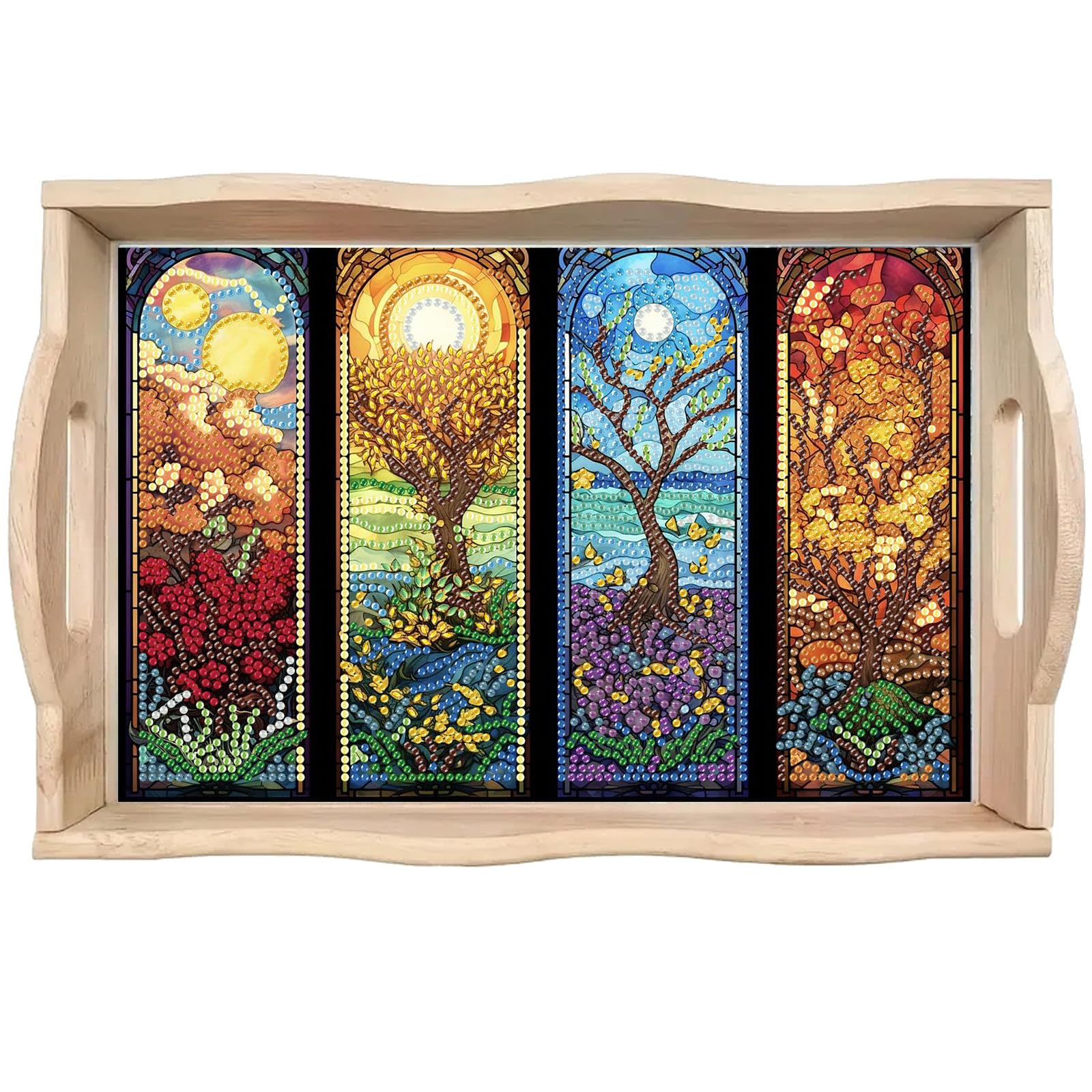DoxQcs DIY Diamond Art Wooden Tray Kit Easter Food Tray with Handle Diamond Painted Table Decoration Tray for Breakfast Bar Dinner Table Diamond Art