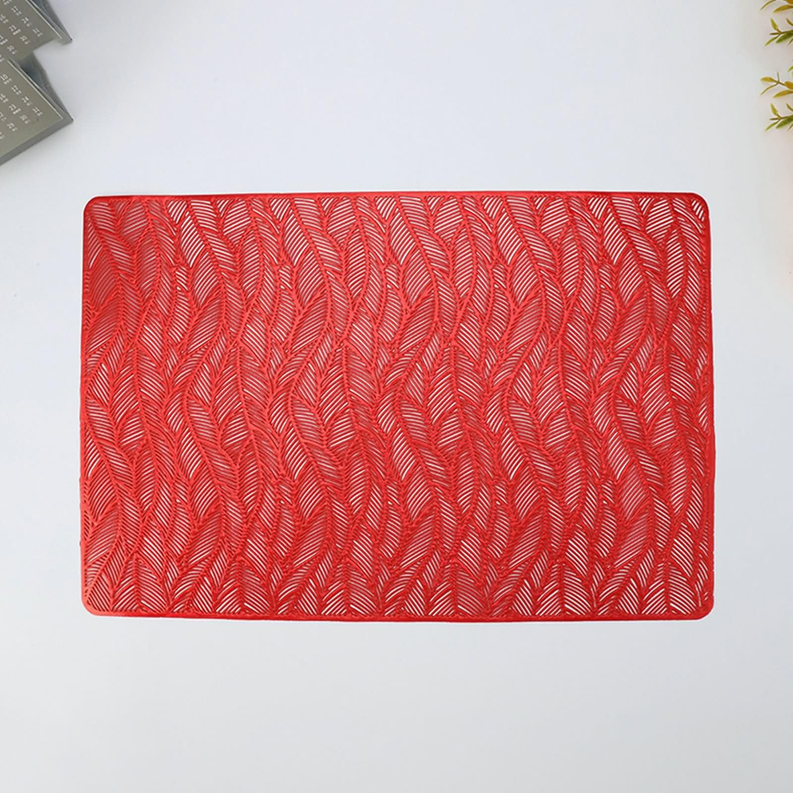 10PCS Manteles Individuales de Mesa, 45 x 30 CM Mantel Individual Lavable Rectangular Rojo, Rectángulo con Patrón de Hoja
