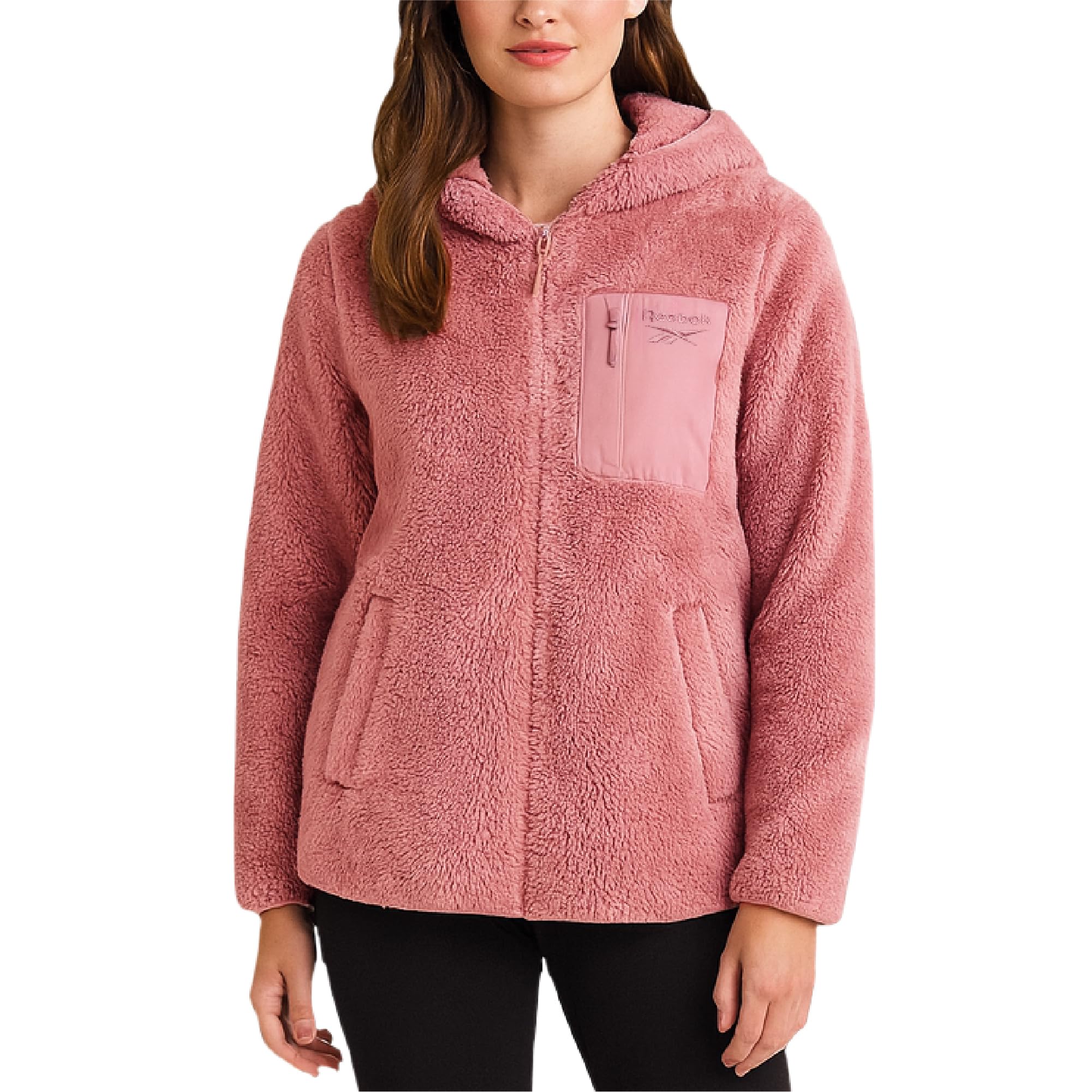 Reebok Womens Sherpa Fleece Jacket - Fur Teddy Coat Soft Sherpa Jacket Women Zip Up Hooded Winter Coats for Women Outerwear