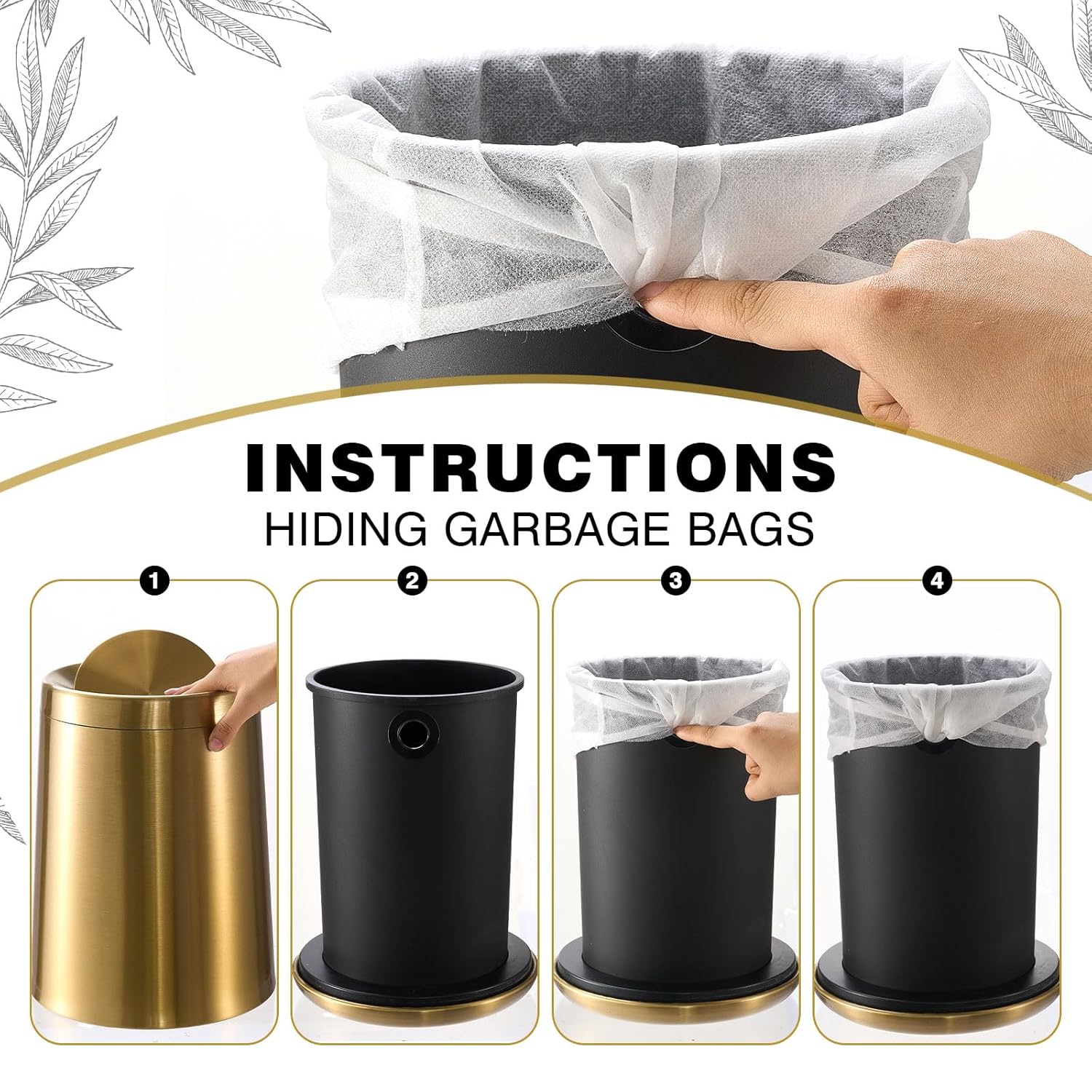 Maxdot 2 Pcs Gold Bathroom Trash Can with Flipping Lid 2.6 Gallon/10 L and Toilet Brush Set, Small Brushed Stainless Steel Garbage Trash Can and Toilet Brush with Holder for Bathroom Bedroom Office