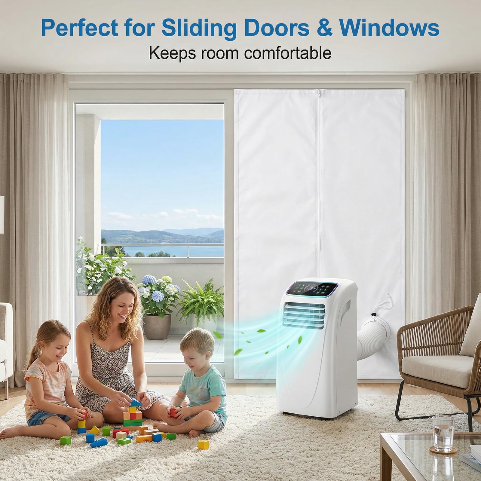 Kit d’étanchéité mobile pour climatiseur – 100 × 210 cm avec cordon | La solution idéale pour les fenêtres standards Avec ses dimensions de 100 × 210 cm, ce kit d’étanchéité convient.