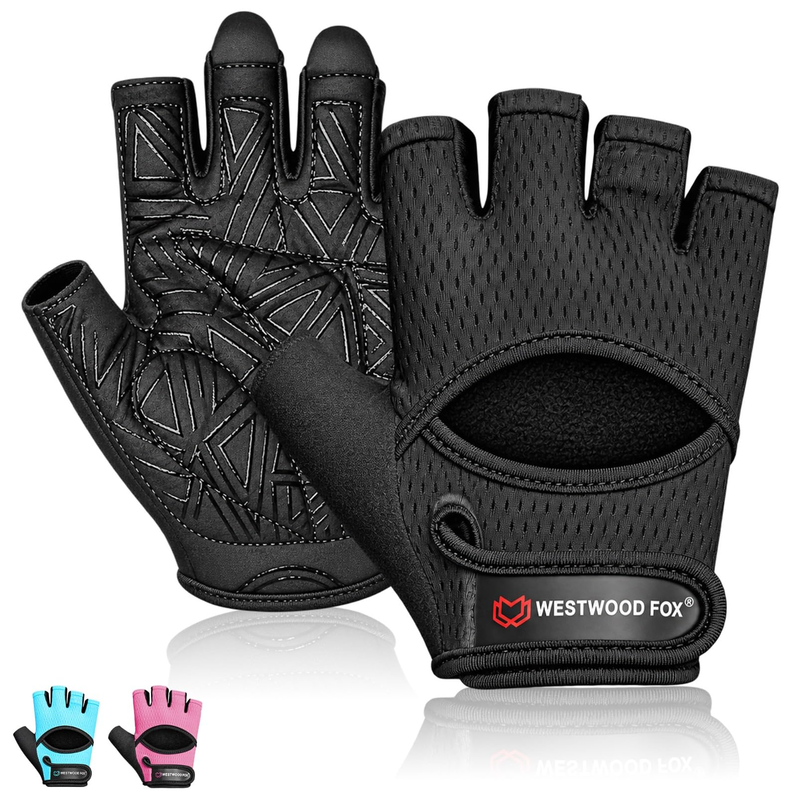 WESTWOOD FOX Fitness-Handschuhe für Damen und Herren, belüftete Handschuhe für Gewichtheben, Fitness, Radfahren und Training, mit dicker Polsterung, vollständiger Handflächenschutz, rutschfester Griff