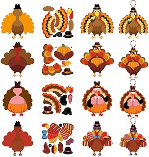 FaCraft Thanksgiving Crafts for Kids 24PCS Turkey Stickers Ornaments Make Your Turkey Stickers DIY Fall Autumn Art Crafts for Boys Girls Thanksgiving Party Game Activities Thanksgiving Decorations