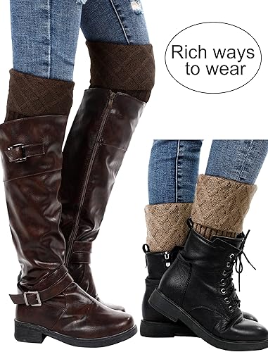 Miniatura 2 de SATINIOR 6 pares de calcetines para botas de invierno para mujer, calcetines de punto trenzado, calcetines cortos de punto para botas, calentadores