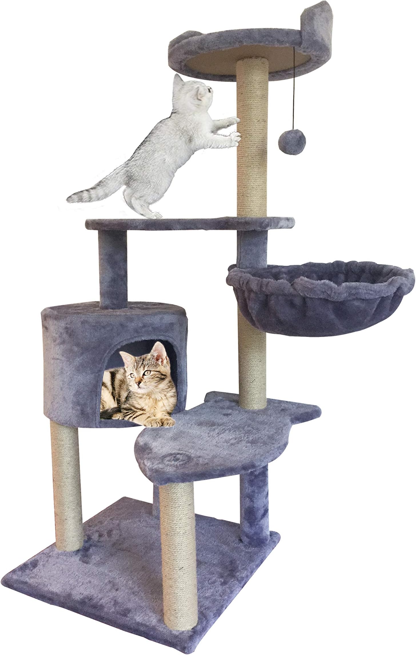 Roypet 50" Large Fish Shape Cat Activity Tree with Playing Center,Grey