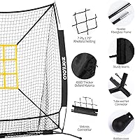 Vista 3 de 6x6ft Baseball & Softball Net for Hitting,Pitching and Batting, Throwing,Baseball net with Sturdy Bow Frame,Battting Tee,Strike Zone, Middle