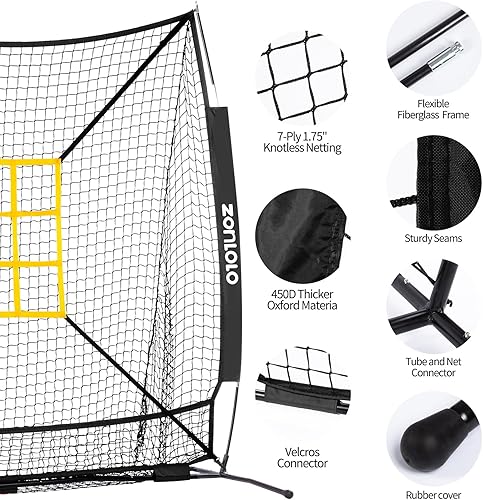 Miniatura 3 de 6x6ft Baseball & Softball Net for Hitting,Pitching and Batting, Throwing,Baseball net with Sturdy Bow Frame,Battting Tee,Strike Zone, Middle
