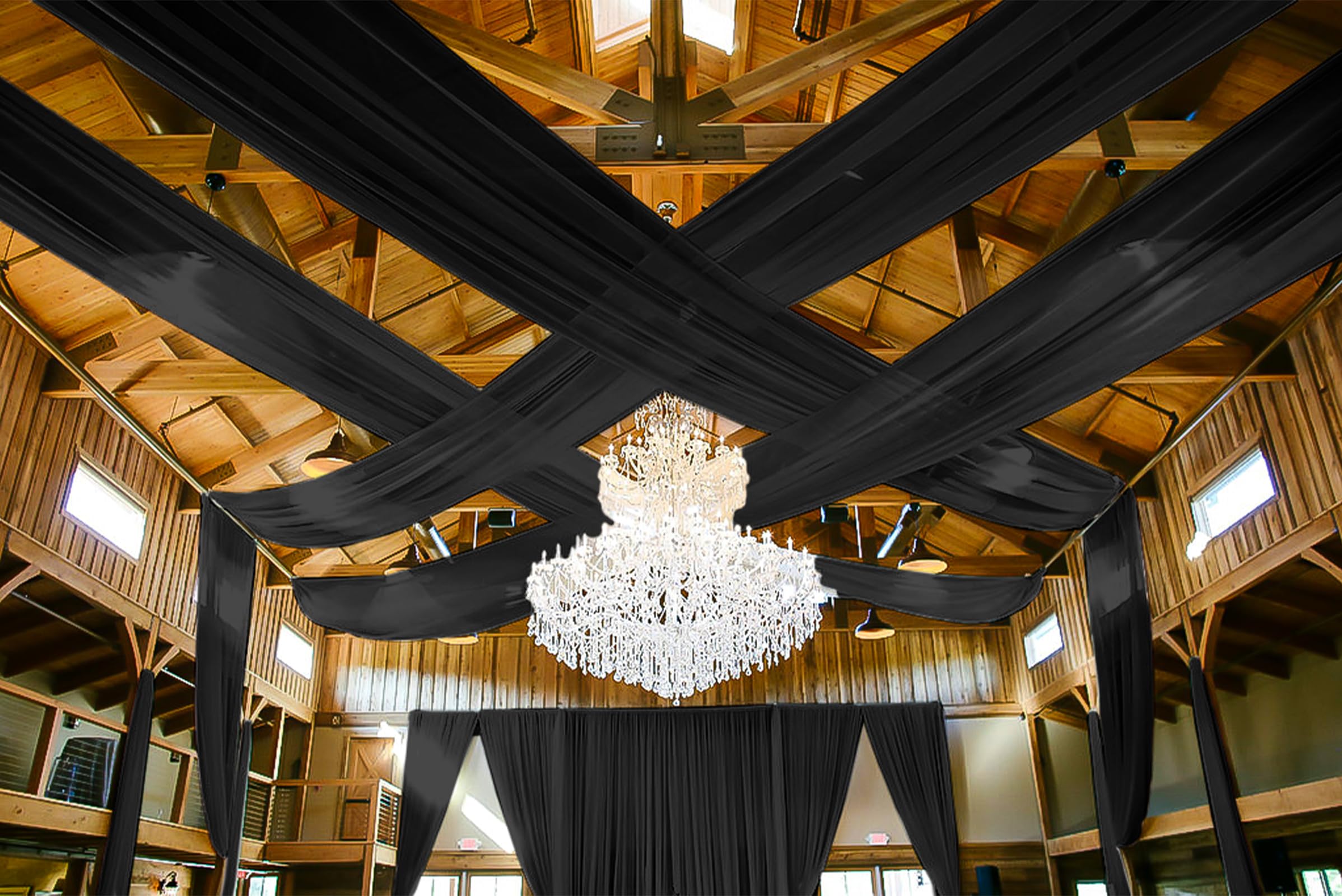 Lot de 6 rideaux de plafond en tissu transparent pour mariage, fête, banquet, cérémonie, scène - 1,5 x 12,2 m - Noir