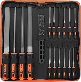 18Pcs Professional Files Set, Premium T12 Metal Files with Suitcase, Flat/Triangle/Half-Round/Round Large Files & 12x Needle Files&Cleaning Brush, Perfect for Wood, Metal&DIY Project