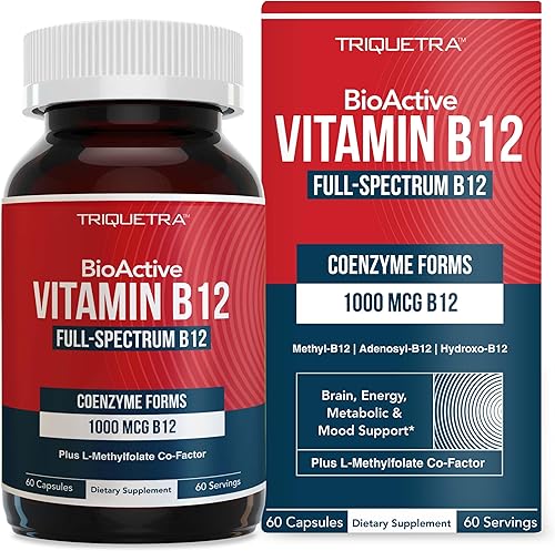 BioActive Vitamina B12 de 1000 mcg Las 3 formas bioactivas B12 Plus metilfolato Cofactor metilo B12, adenosilo B12 e hidroxi B12 Apoya la