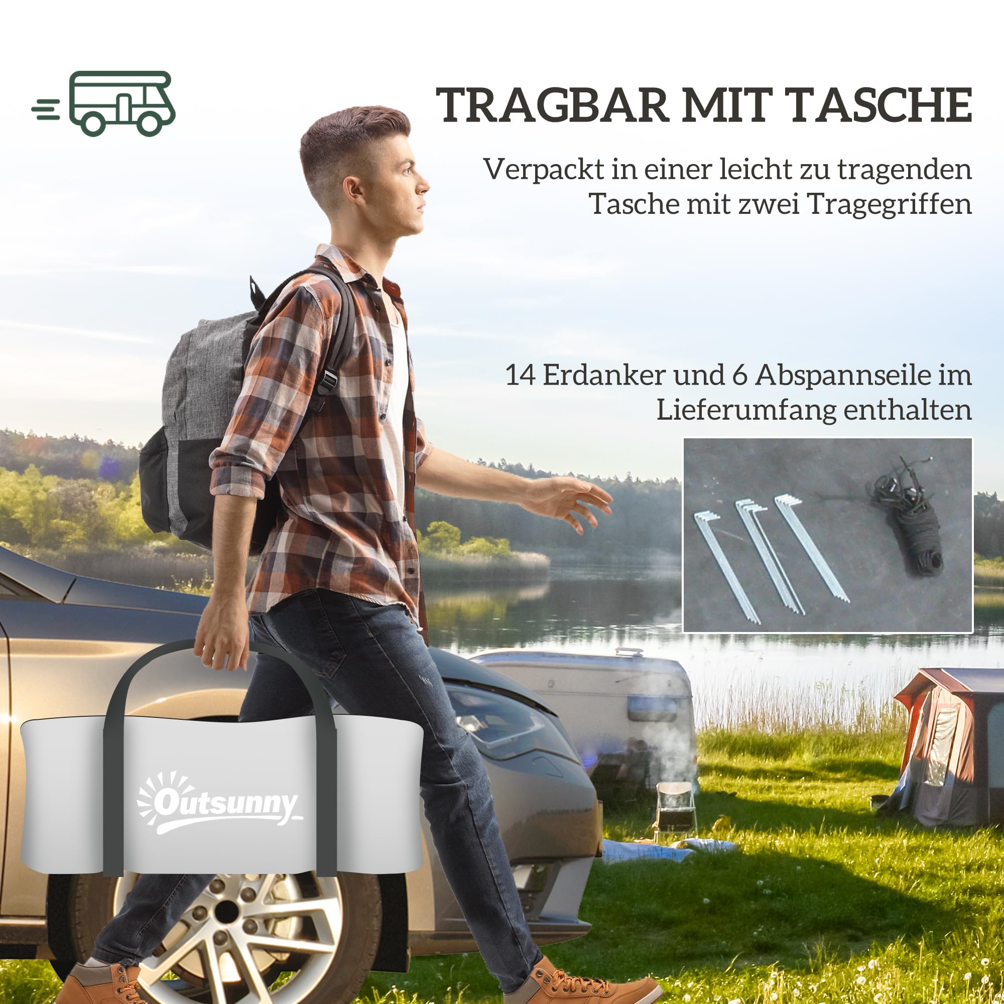 Outsunny Campingzelt für 3-4 Personen stabil wasserdicht Familienzelt mit Schlafzimmer Wohnzimmer, Kuppelzelt mit 3000mm Wassersäule Tunnelzelt Zelt für Camping Reise