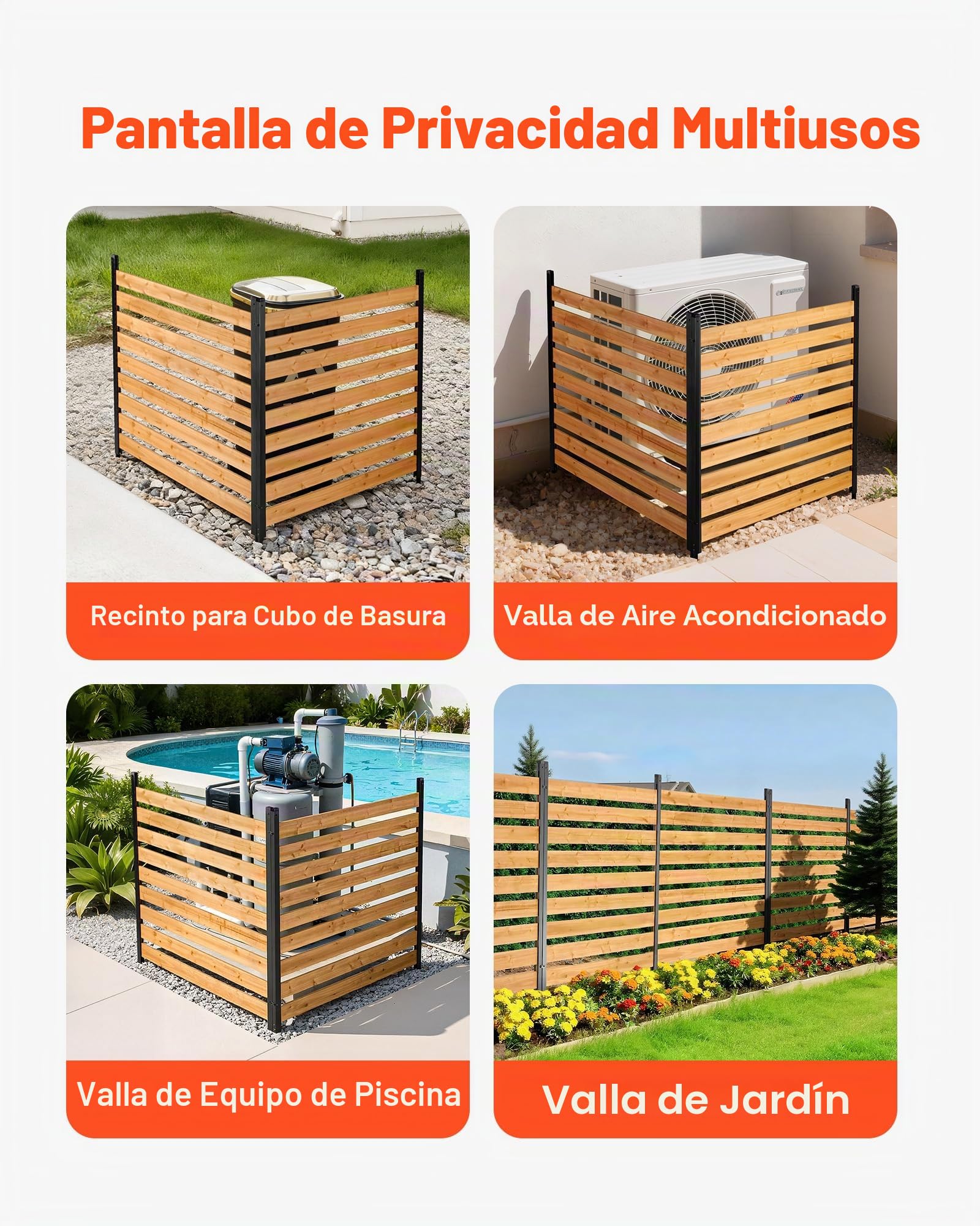 VEVOR Vallas de Madera 1219 x 1244 mm Pantalla de Privacidad Exterior con 2 Paneles, Resistente al Clima, Espaciado para Ventilación, para Mascotas Jardín, Ocultar Equipo de Piscina Cubos de Basura AC