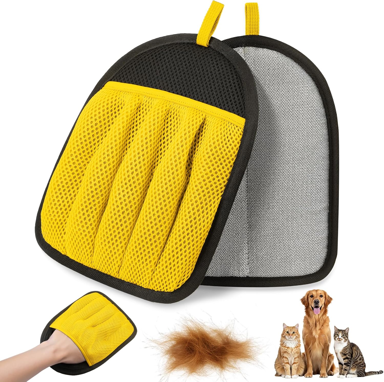 Pet Hair Remover Glove for Couch, Carpet & Car Seats, Reusable Electrostatic Dog Cat Hair Removal Glove, 5 Finger Design for Furniture, Clothing, Car Interior, Magic Brush Pet Hair (Yellow)