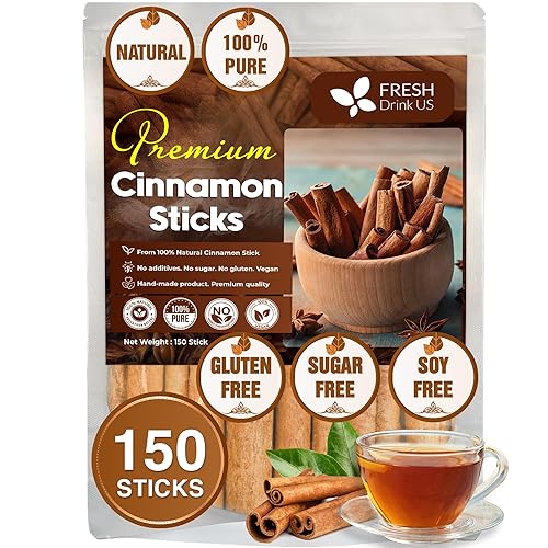 FreshDrinkUS, Más de 150 palitos secos de canela, palitos enteros de 2 34 pulgadas, corteza interior de canela 100% natural y pura, sabor a especias