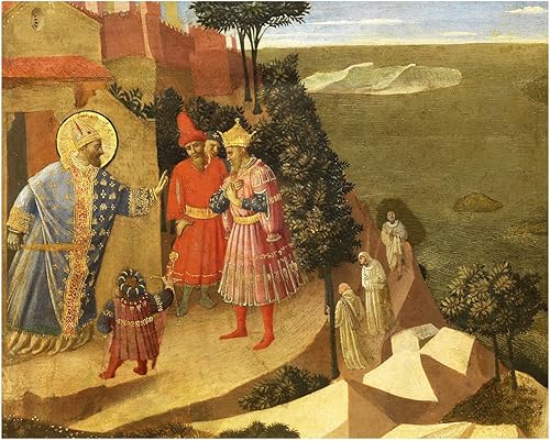 Miniatura 1 de Lienzo decorativo de Fra Angelico  Póster de admisión a la iglesia del emperador Teodosio de rechazo de San Ambrosio  Decoración de pared religiosa