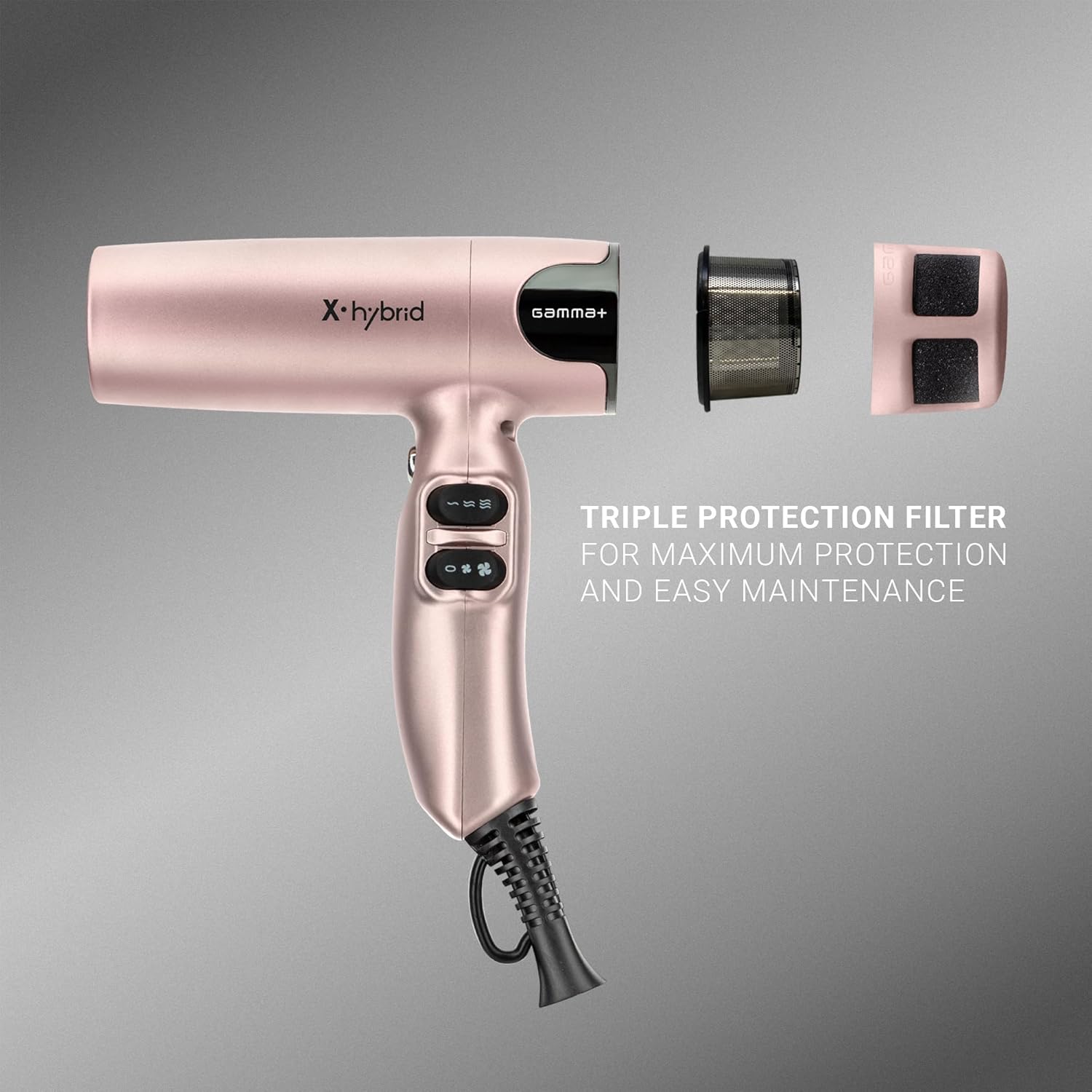 GAMMA+ Hybrid Professional Hair Dryer Lightweight, Ionic Technology, Low Noise with 2 Nozzles and Diffuser - Image 2