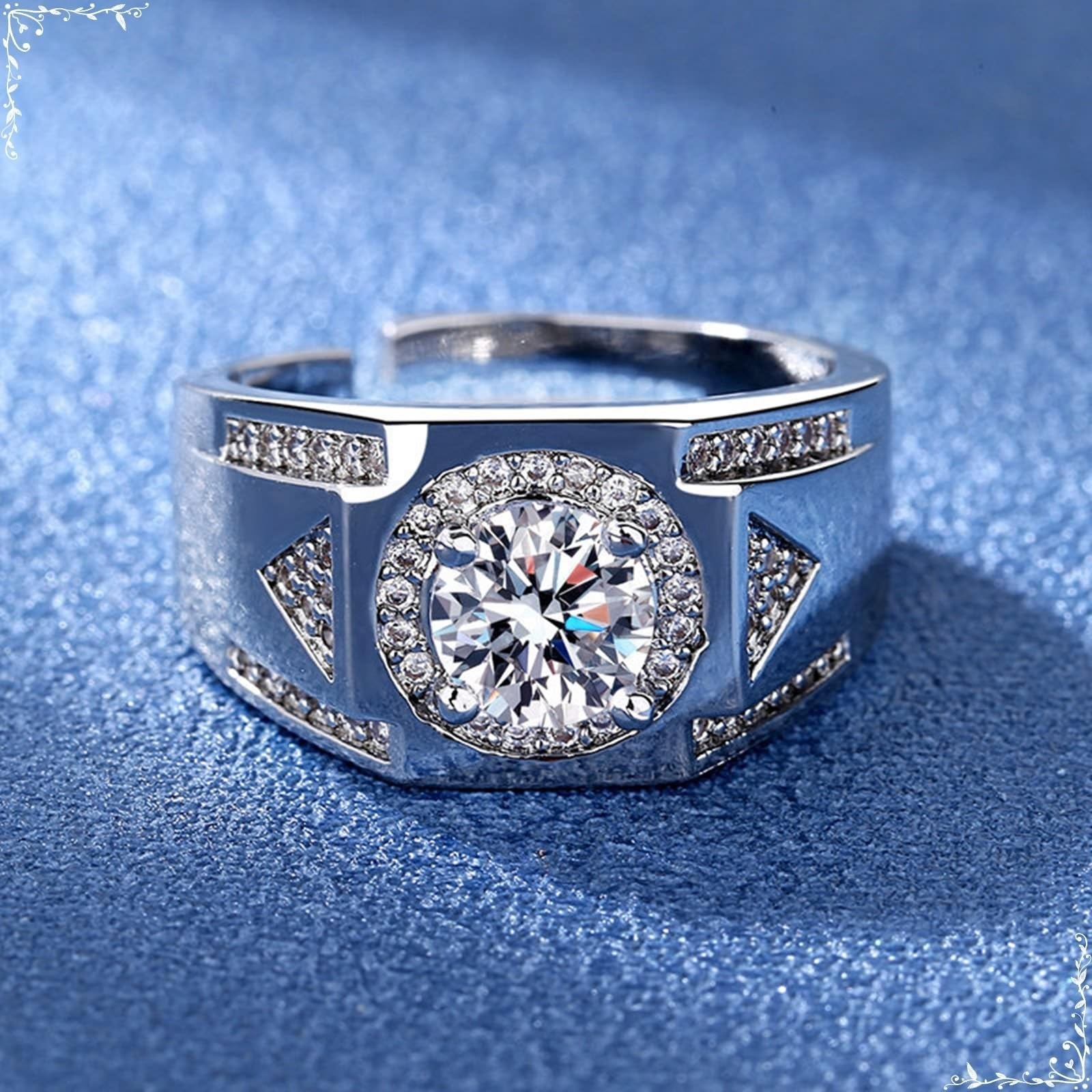 Męskie pierścionki zaręczynowe obrączki ślubne 14K białe złoto Moissanite cztery pazury z cyrkonią rozmiar N 1/2 moda dla taty biżuteria na ukończenie szkoły