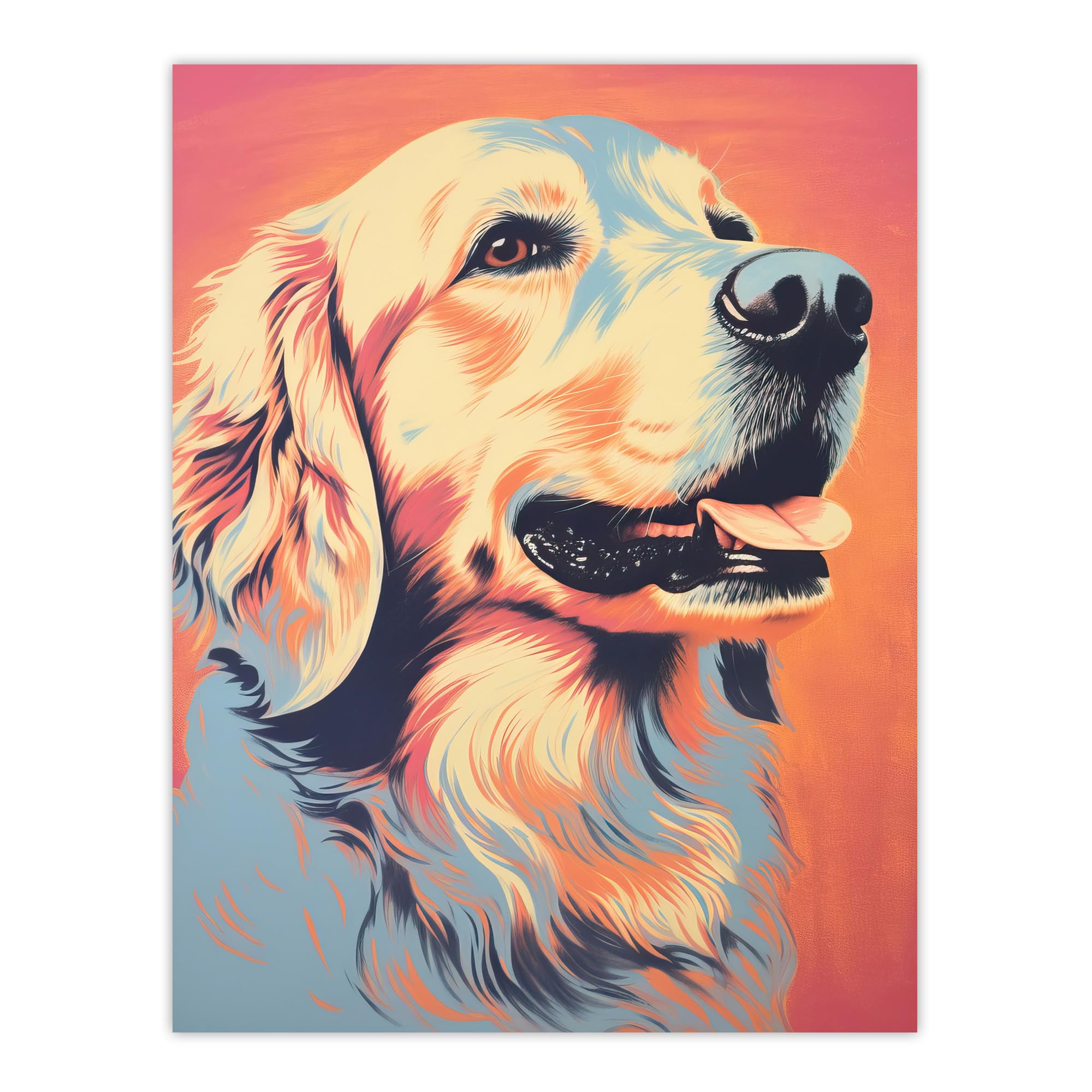 Artery8 Golden Retriever Dog Pastel Tone Risograph Artwork Poster W18" x H24"