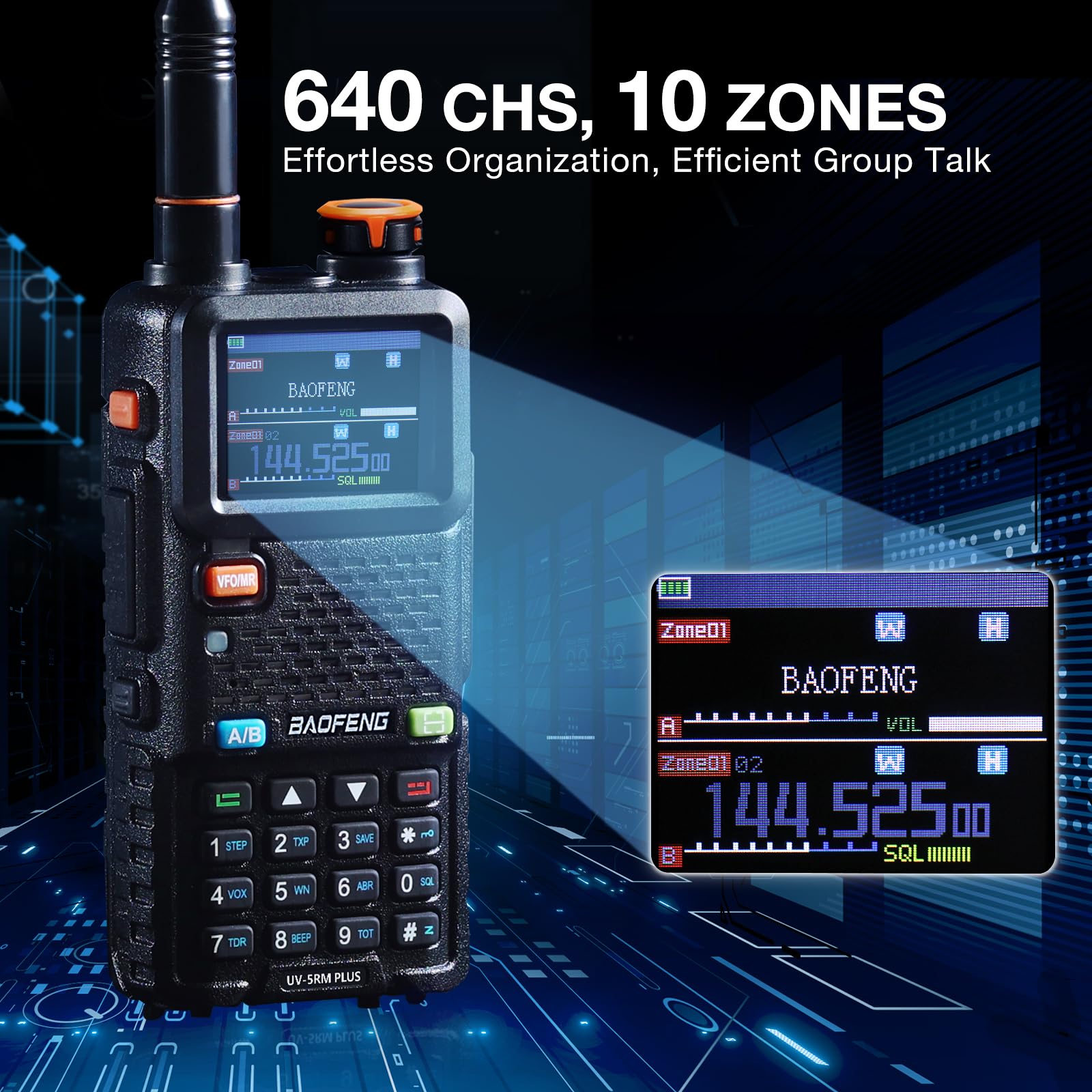 BAOFENG UV-5RM Plus GPS Radio Amateur Portable 10W, Talkie-walkie Double Bande VHF UHF Airband, 2500mAh USB-C, 640 canaux (Lot de 2)