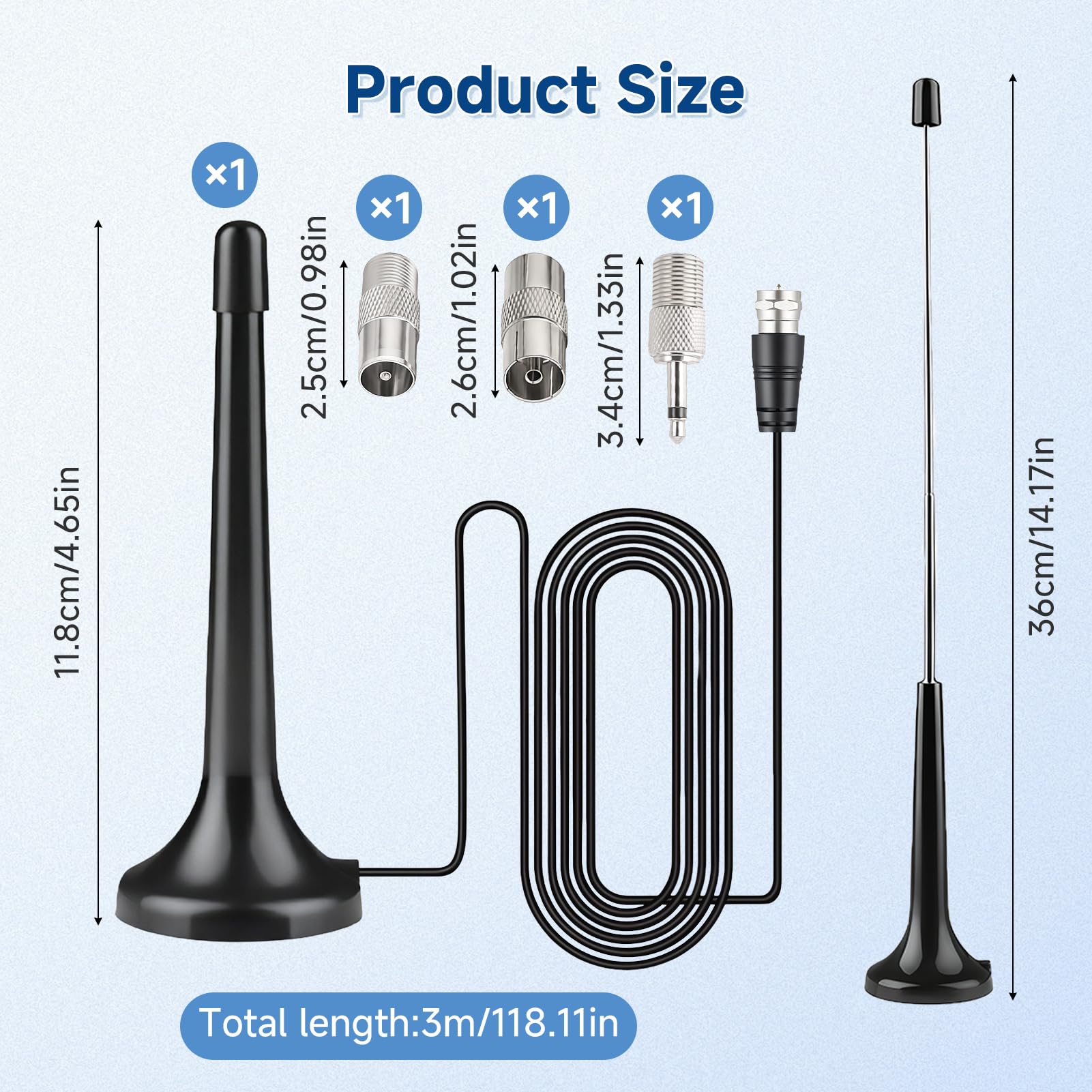 JZK Antenna Radio DAB/FM Telescopica Da Interno | 75 Ohm Con Base Magnetica E Cavo 3m | Per Sintonizzatori, Stereo, Home Cinema | Ricezione Digitale