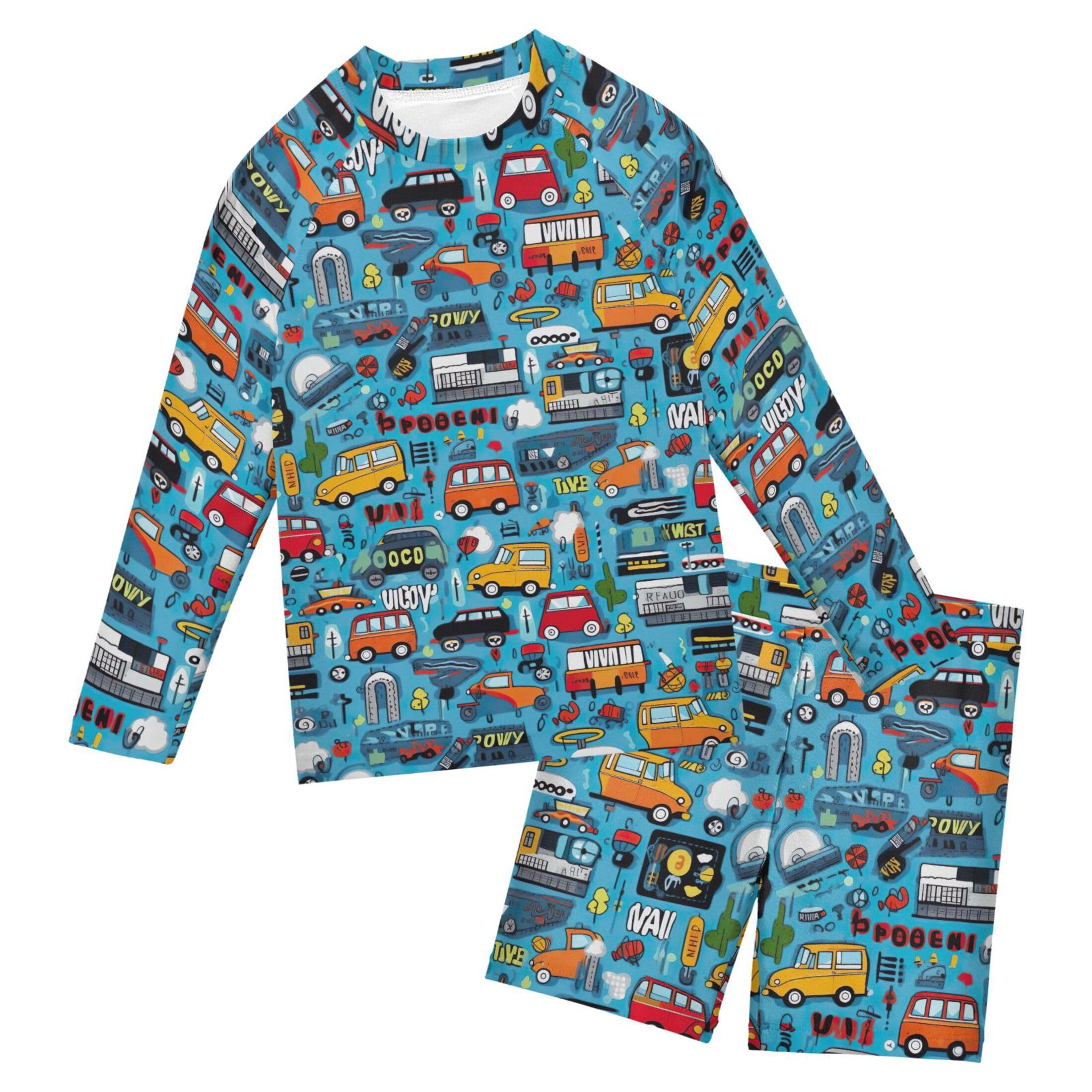 Car Toy Cute Baby Boys' Toddler Long Sleeved Rashguard Swim Bathing Suit Set B0402708