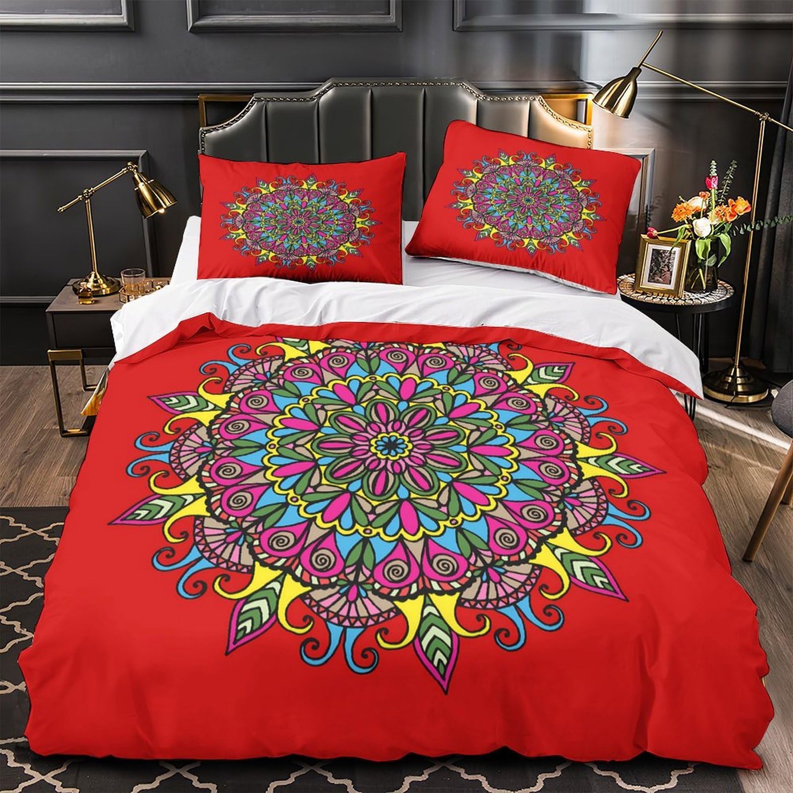 Parure de lit 3D mandala coloré housse de couette microfibre