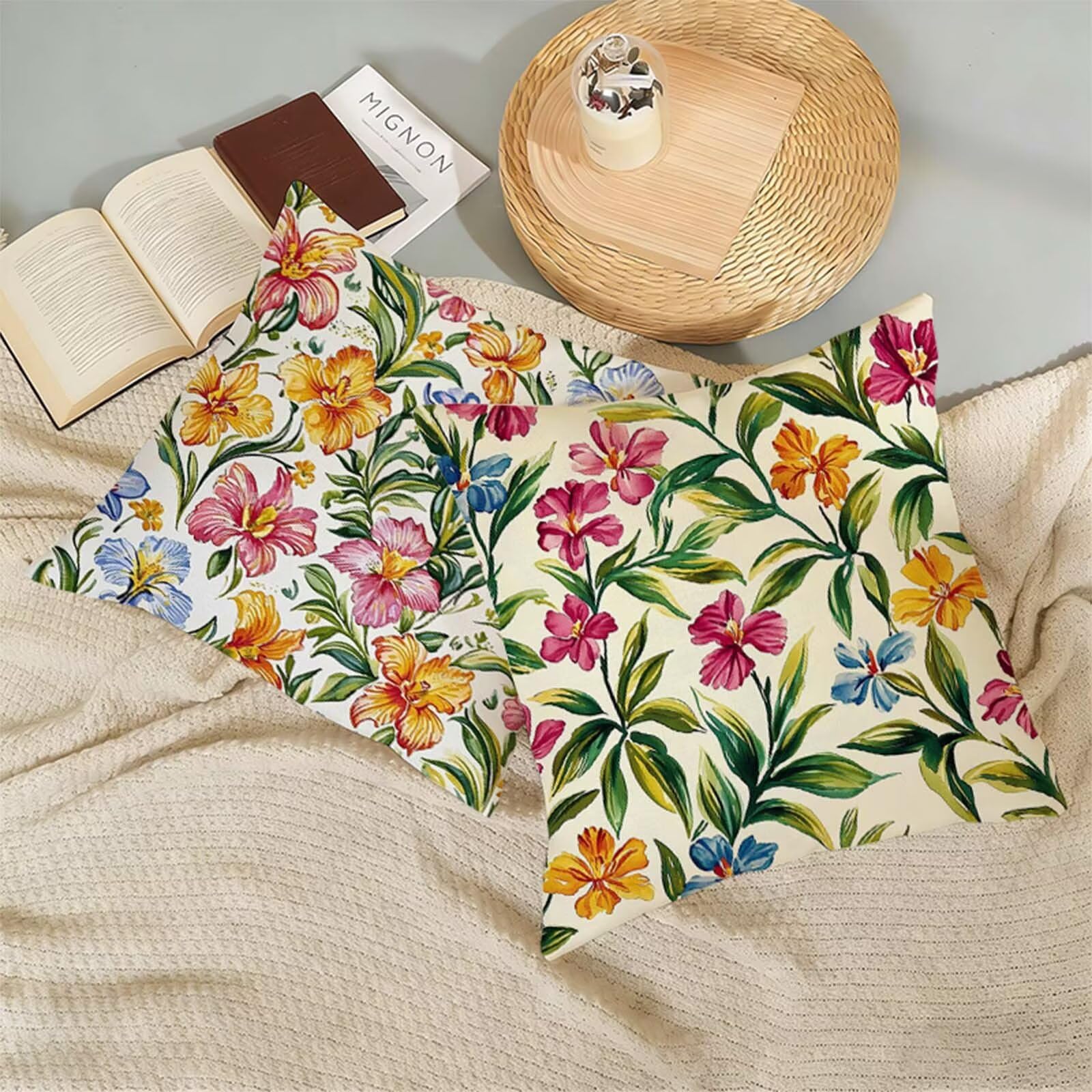 Fundas Cojines 80x80cm Vistoso Juego de 2, Impermeable Exterior Funda Cojin Lino, Cómodo Transpirables, Antimanchas y Durable Funda de Cojines Macizo Primavera Salón, Dormitorio Decoración Hogar X-346