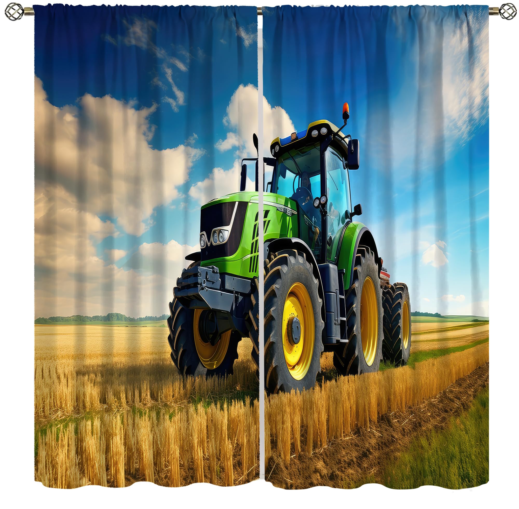 AAVEUP Farm Tractor Truck Curtains, Country Farm Field Green Machinery Tractor Harvester Jobs Windows Treatments Drapes for Kids Boys Bedroom Living