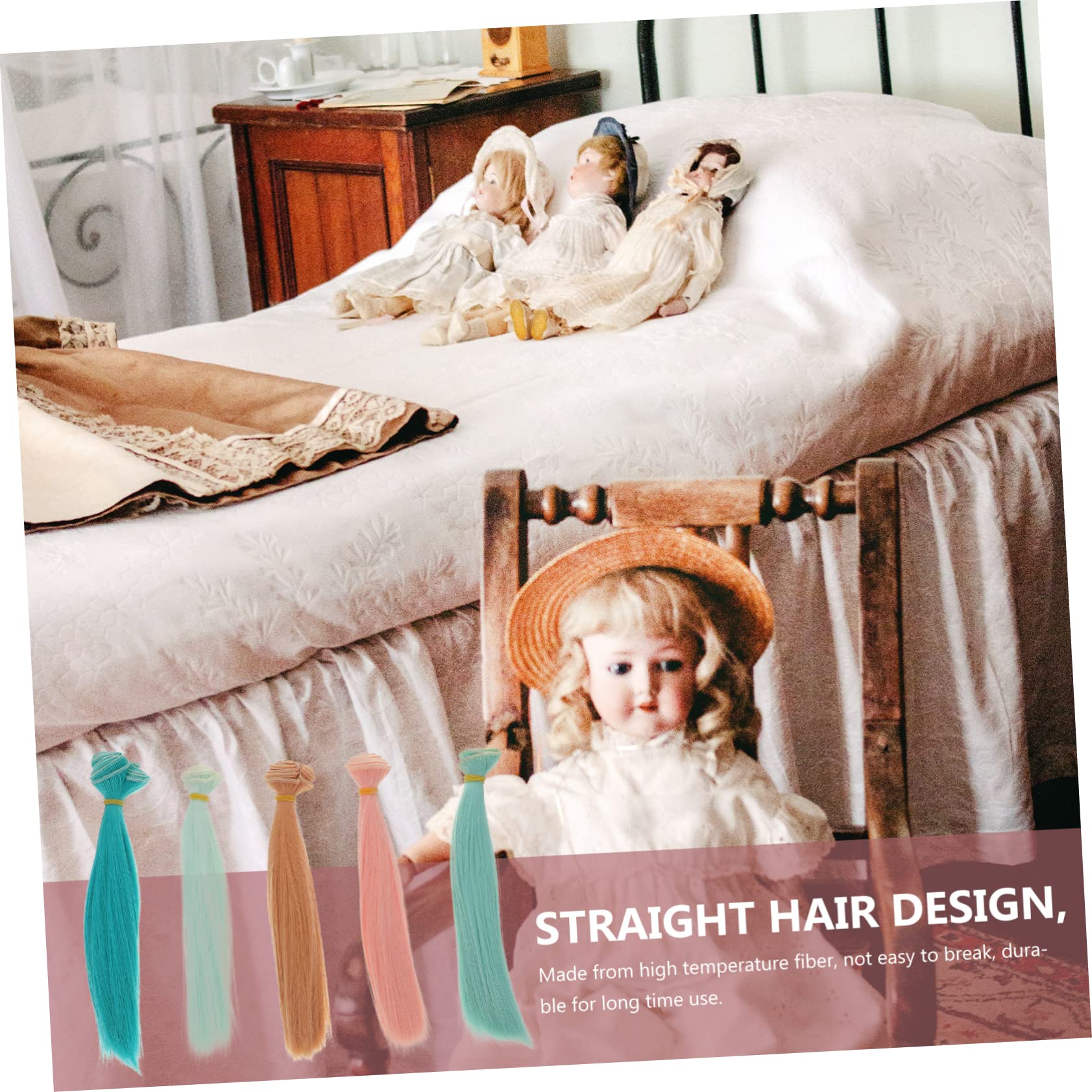 Set 5 Parrucche Per Bambole In Seta Termica - Trame Liscie Per Creazioni Fai Da Te - Foto 5