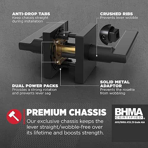 Miniatura 4 de Kwikset Halifax - Manija de puerta de paso interior, palanca para puertas de armario y pasillos, palanca reversible sin cerradura, negro mate, con