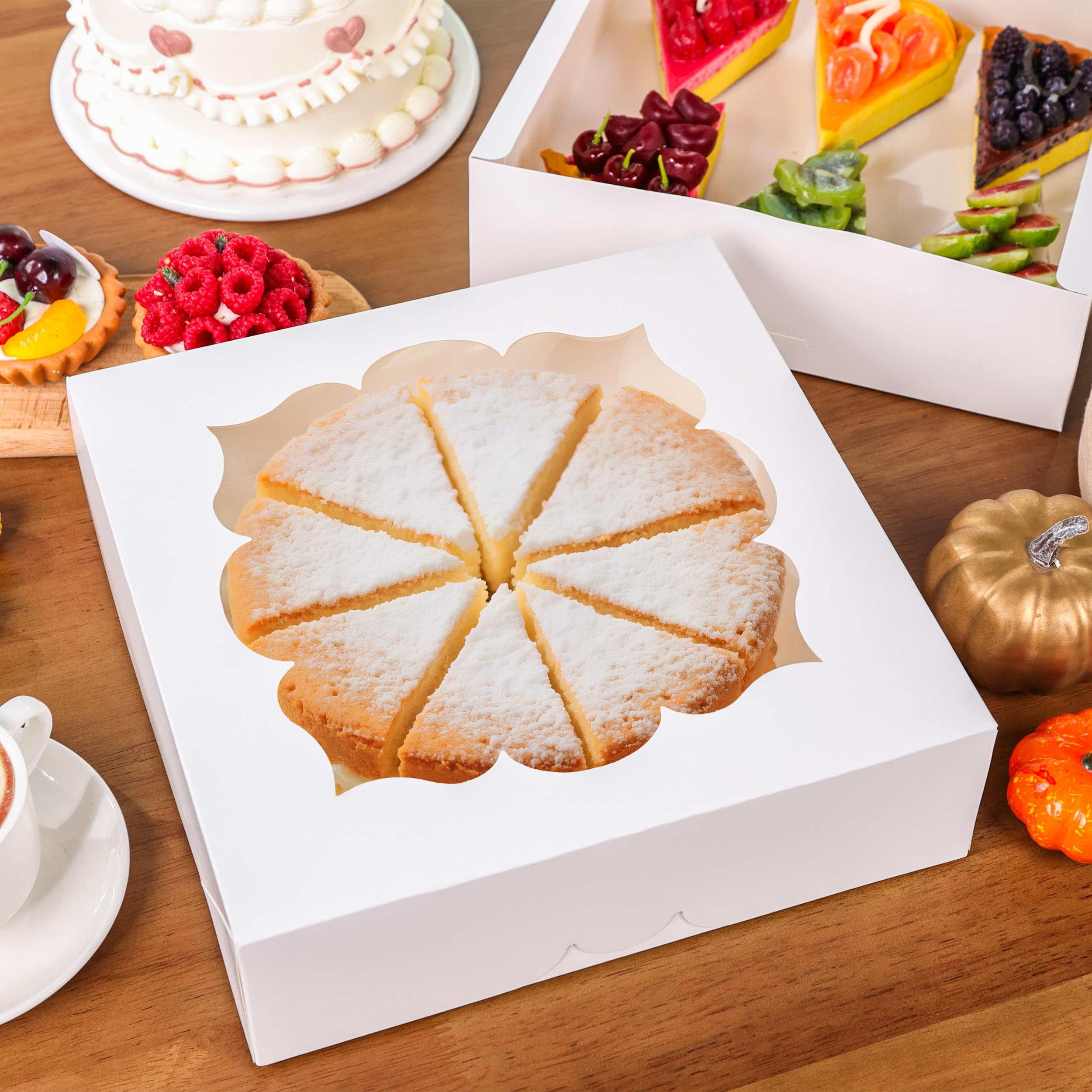 BTSD-home Lot de 20 boîtes à tarte de 25,4 x 25,4 x 7,6 cm avec fenêtre – Boîtes à tarte pour tartes, cheesecake et fraises recouvertes de chocolat (blanc)