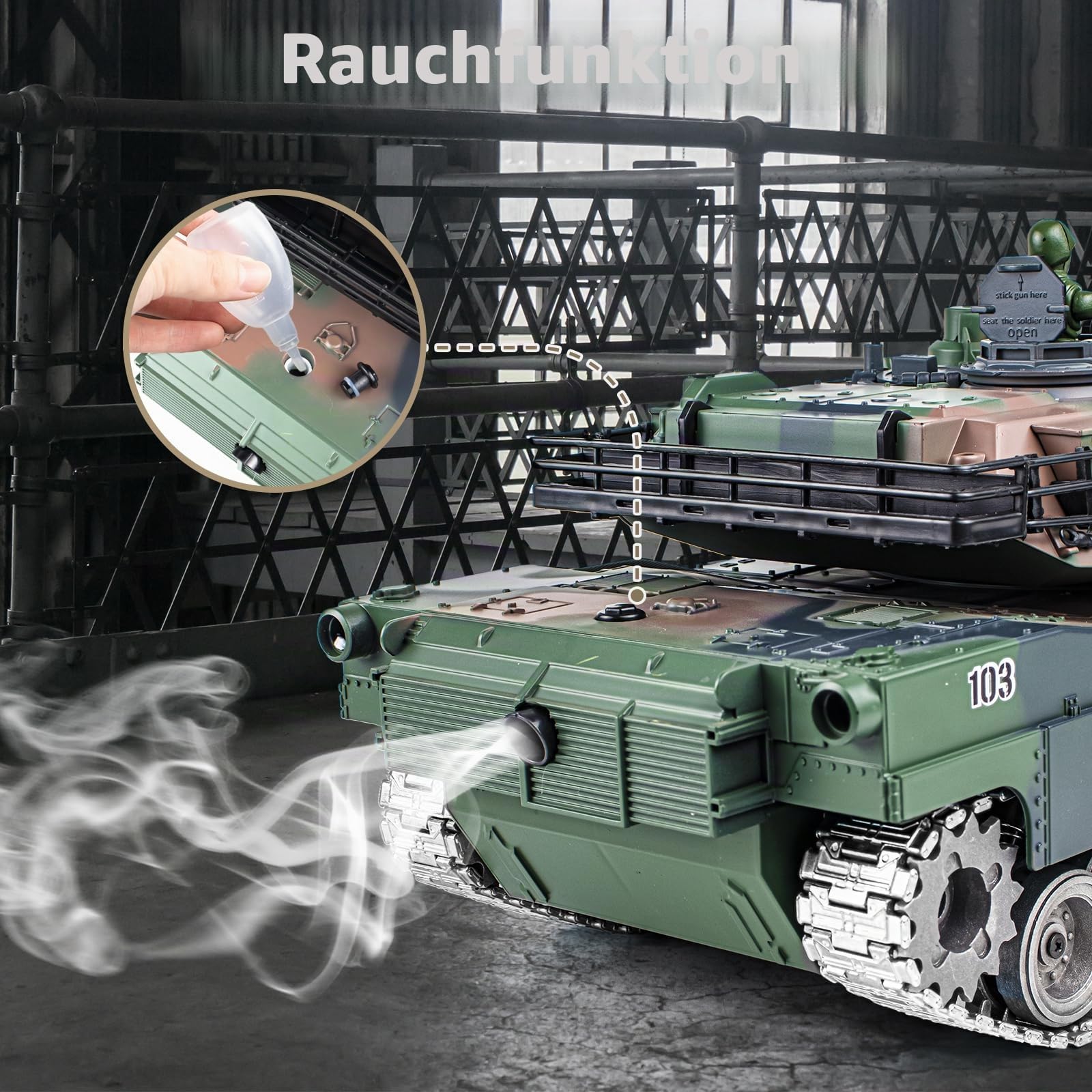 Supdex Rc Panzer USA M1A2, 1/18 Panzer Ferngesteuert mit Schussfunktion, Ww2 Militar mit Rauch Und Sound, 2.4ghz Panzer Modell mit Licht, Rc Ww2 Spielzeug für Kinder und Erwachsene