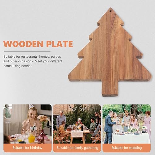 Miniatura 4 de Luxshiny Tabla de charcutería de árbol de Navidad, bandeja de aperitivos de madera, tabla de queso, tabla de cortar, plato de sushi, plato de madera