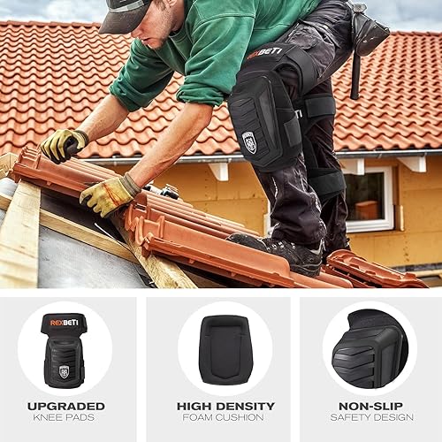 Miniatura 4 de REXBETI Rodilleras mejoradas para el trabajo, rodilleras de construcción para hombres, rodilleras de gel de espuma antideslizantes resistentes y