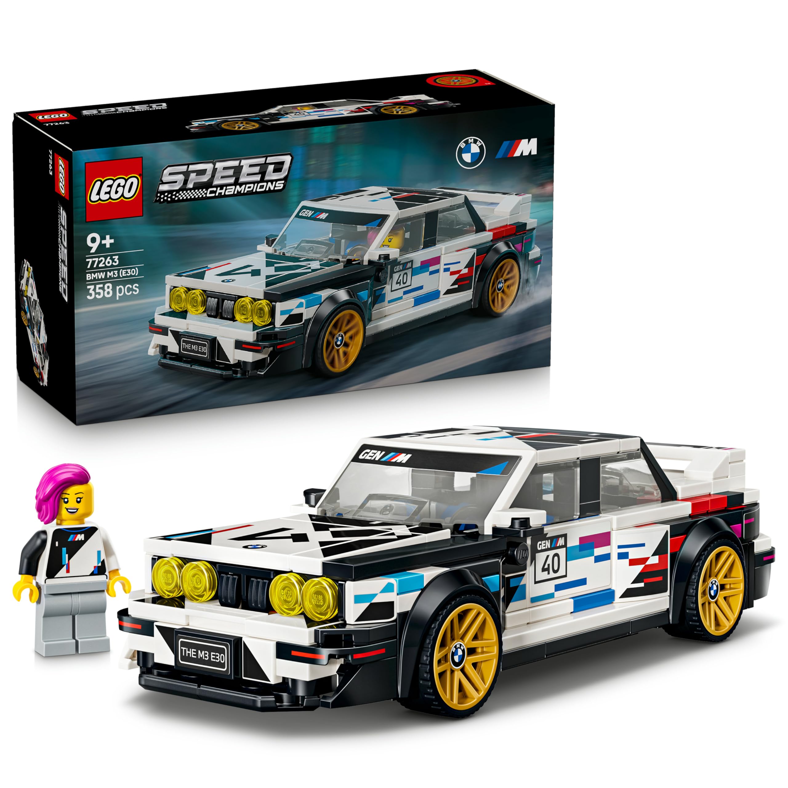 LEGO Speed Champions BMW M3 (E30) Car Toy - Model Kit w/Collectible Driver Minifigure - Birthday Gift Idea for 9+ Year Old Boys & Motorsport Fans - 77263