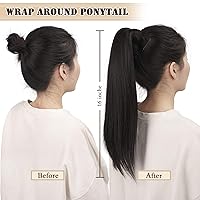 Vista 6 de BARSDAR Extensión de Cola de Caballo Corta y Recta - Extensiones de Cabello de Cola de Caballo Negra con Cordón de 16 Pulgadas para Mujeres