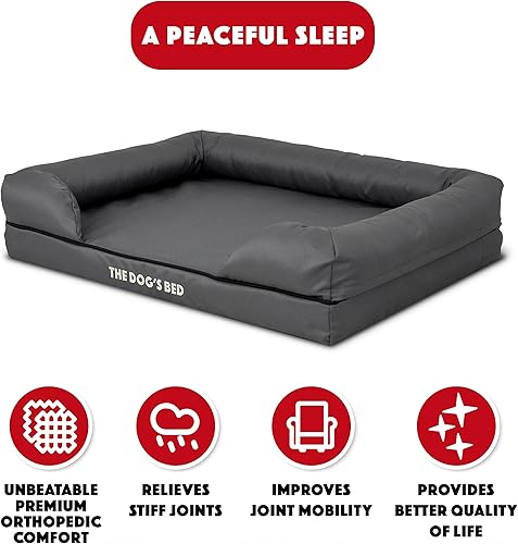 Miniatura 109 de The Dog's Bed, felpa gris XL, espuma viscoelástica sólida, alivio del dolor: artritis, displasia de cadera y codo, poscirugía, cojera, apoyo, negro,