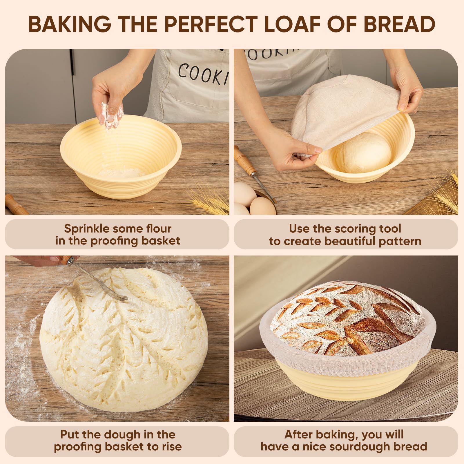 Set 2 Cestini Lievitazione Pane In Silicone - 23.5 Cm Rotondo E 26 Cm Ovale, Con Spatole E Pennello - Foto 8