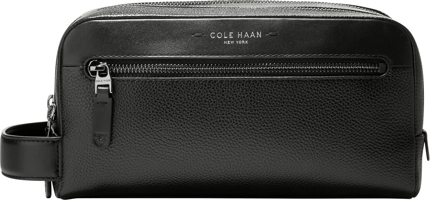 Cole Haan Men's Damon Travel Dopp Kit Toiletry Bag - Black, Compact Organized Stylish Travel Essential