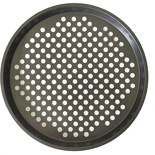 Miniatura 8 de Paquete de 2 sartenes para pizza con agujeros, bandeja de pizza para horno, sartenes perforadas de acero al carbono, molde redondo antiadherente